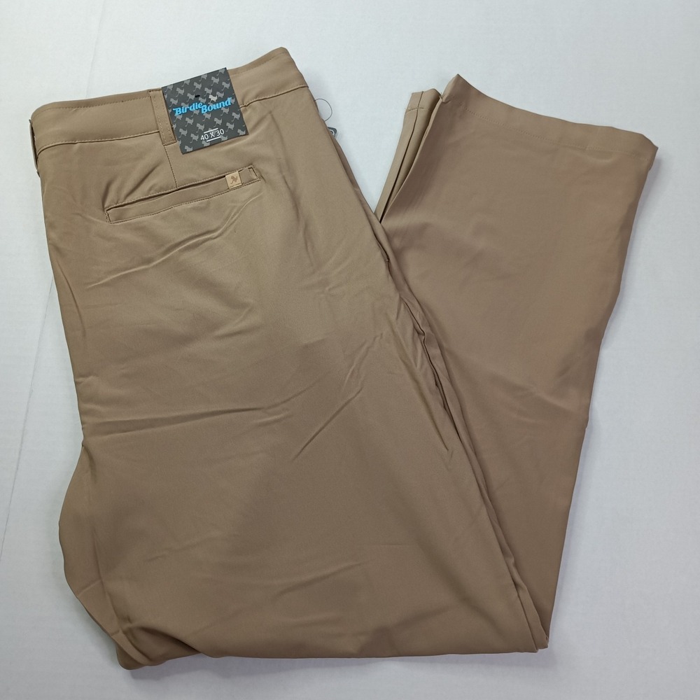 Birdie Bound Golf Pants Mens Size 40x30 Khaki Flex Waist Straight Fit Casual NWT